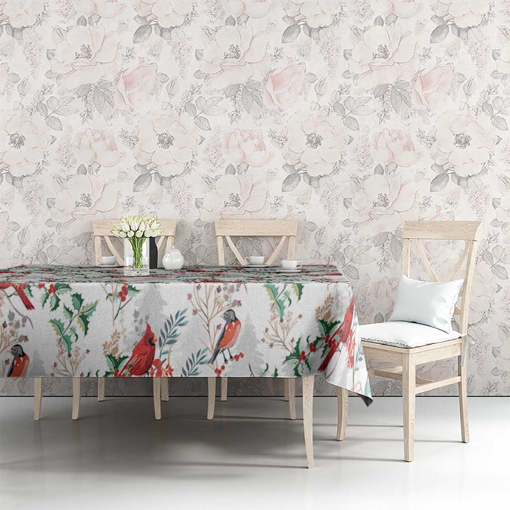 Cardinal Christmas White Tablecloth Xmas Pattern - Wonder Print Shop