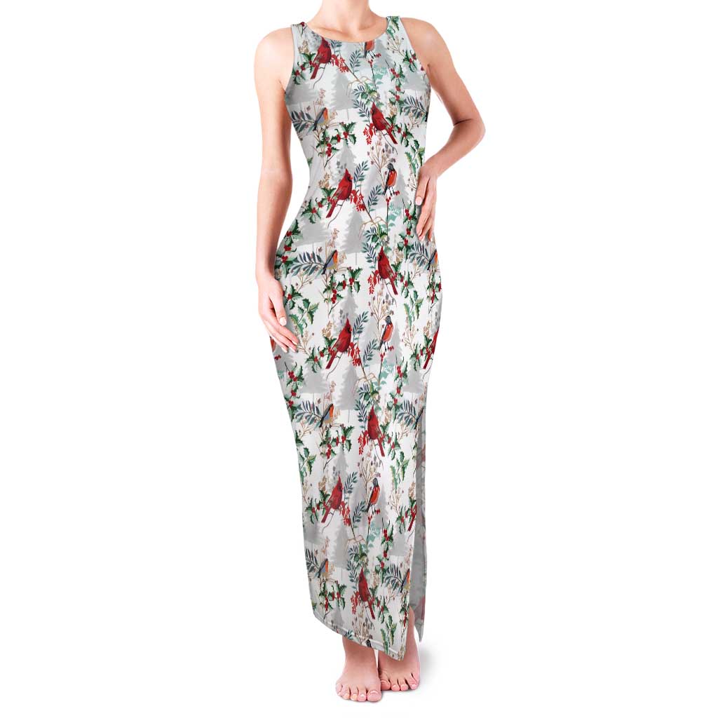 Cardinal Christmas White Tank Maxi Dress Xmas Pattern - Wonder Print Shop