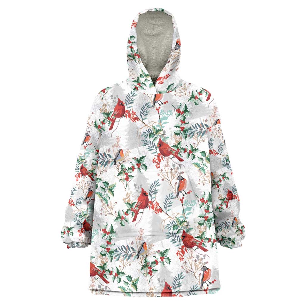 Cardinal Christmas White Wearable Blanket Hoodie Xmas Pattern - Wonder Print Shop