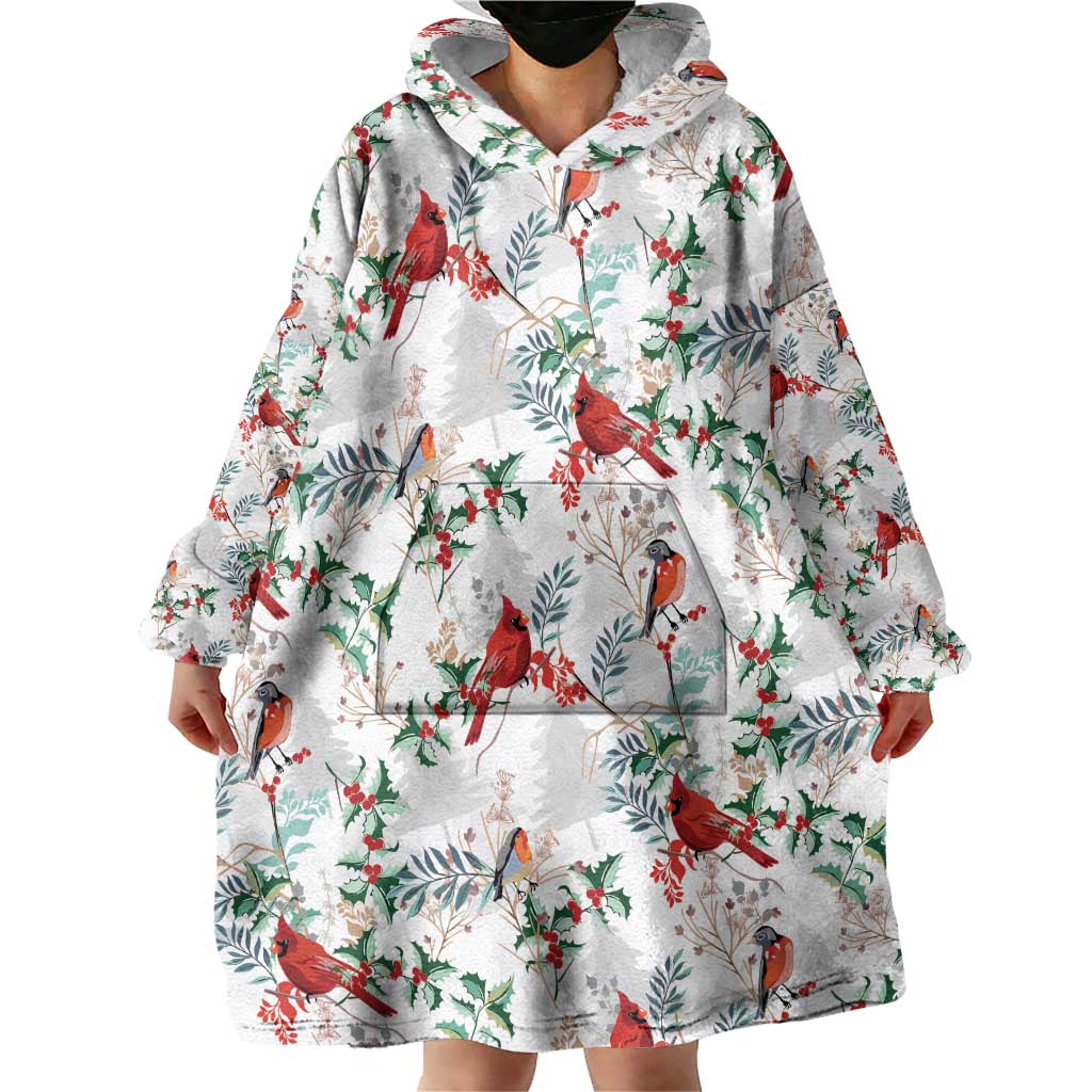 Cardinal Christmas White Wearable Blanket Hoodie Xmas Pattern - Wonder Print Shop