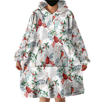 Cardinal Christmas White Wearable Blanket Hoodie Xmas Pattern - Wonder Print Shop