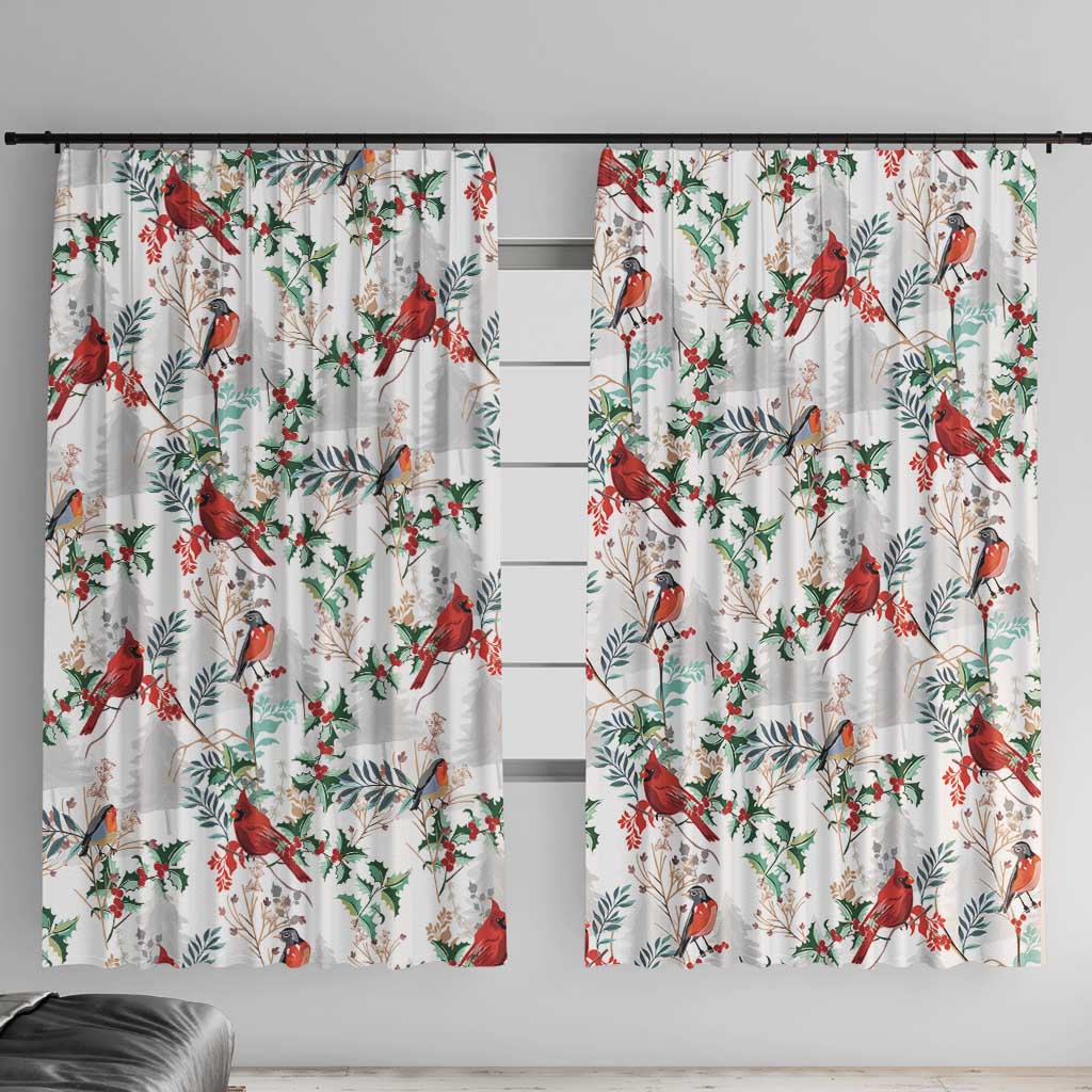 Cardinal Christmas White Window Curtain Xmas Pattern - Wonder Print Shop