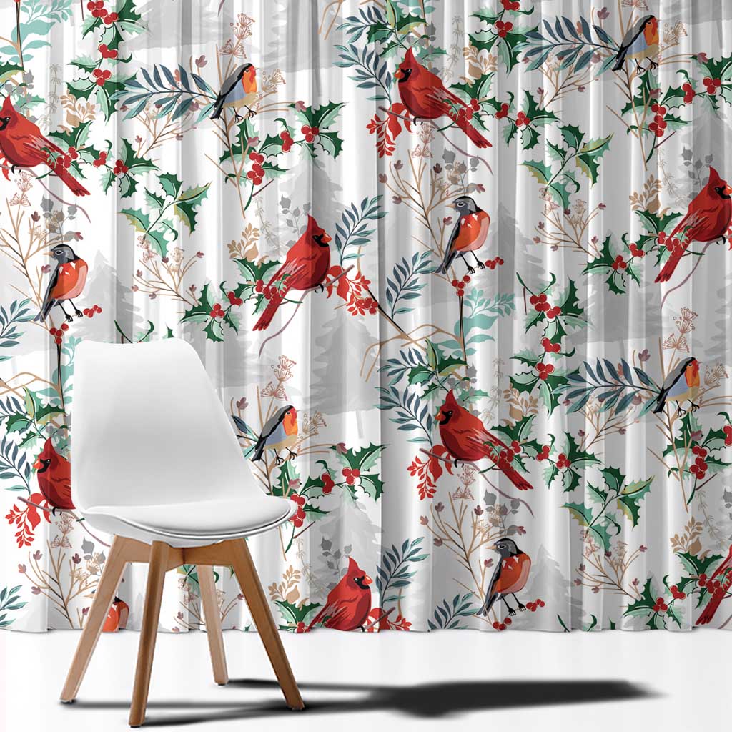 Cardinal Christmas White Window Curtain Xmas Pattern - Wonder Print Shop