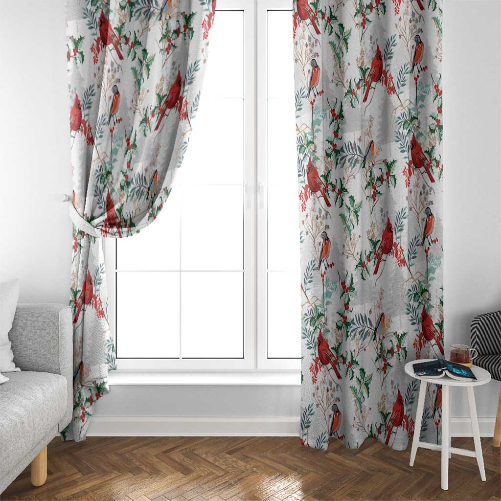 Cardinal Christmas White Window Curtain Xmas Pattern - Wonder Print Shop