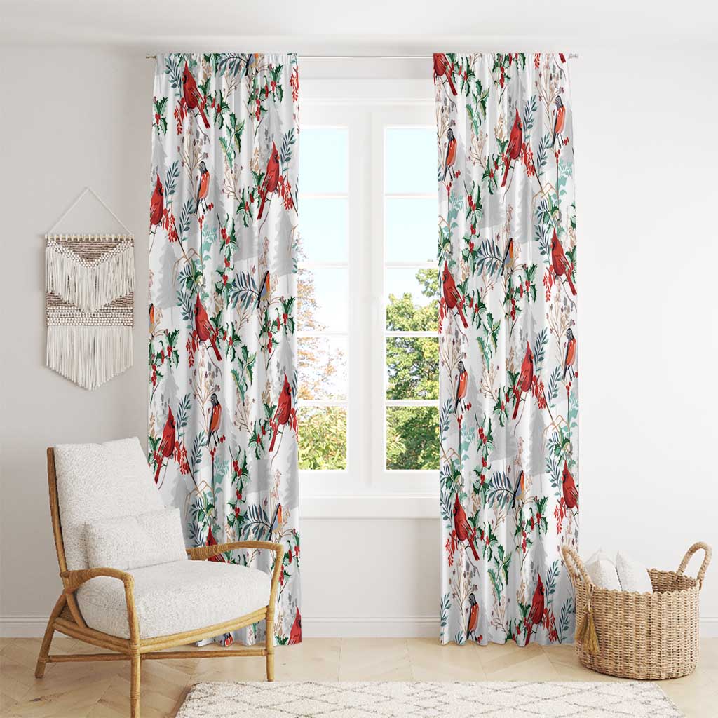 Cardinal Christmas White Window Curtain Xmas Pattern - Wonder Print Shop