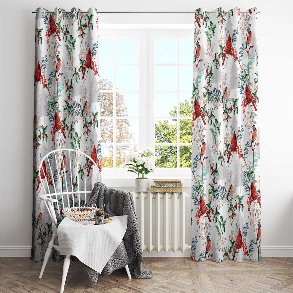 Cardinal Christmas White Window Curtain Xmas Pattern - Wonder Print Shop