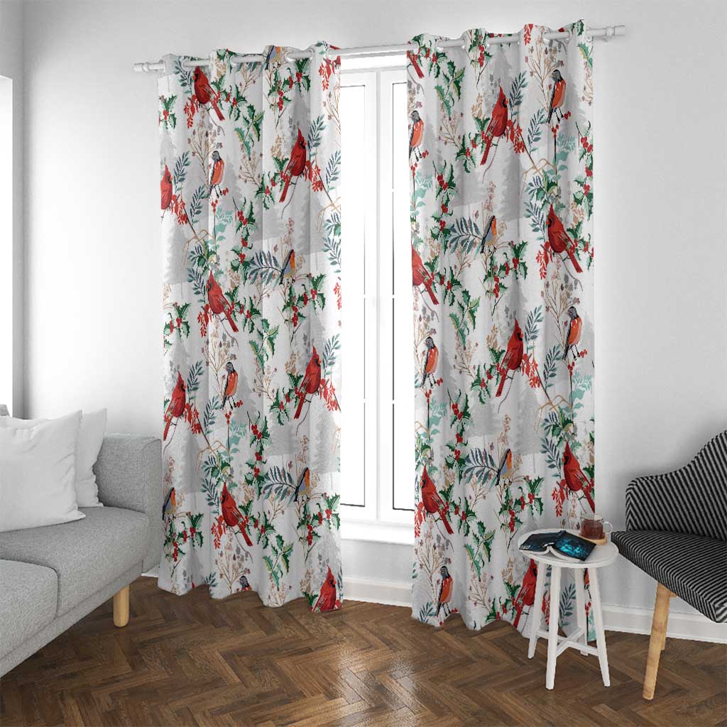 Cardinal Christmas White Window Curtain Xmas Pattern - Wonder Print Shop