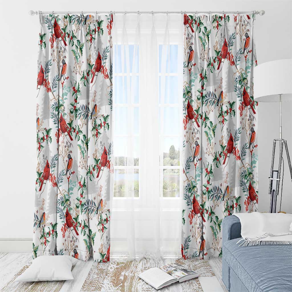 Cardinal Christmas White Window Curtain Xmas Pattern - Wonder Print Shop