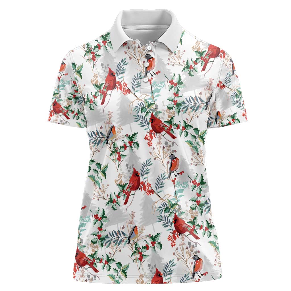 Cardinal Christmas White Women Polo Shirt Xmas Pattern - Wonder Print Shop