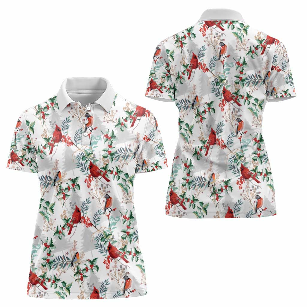 Cardinal Christmas White Women Polo Shirt Xmas Pattern - Wonder Print Shop