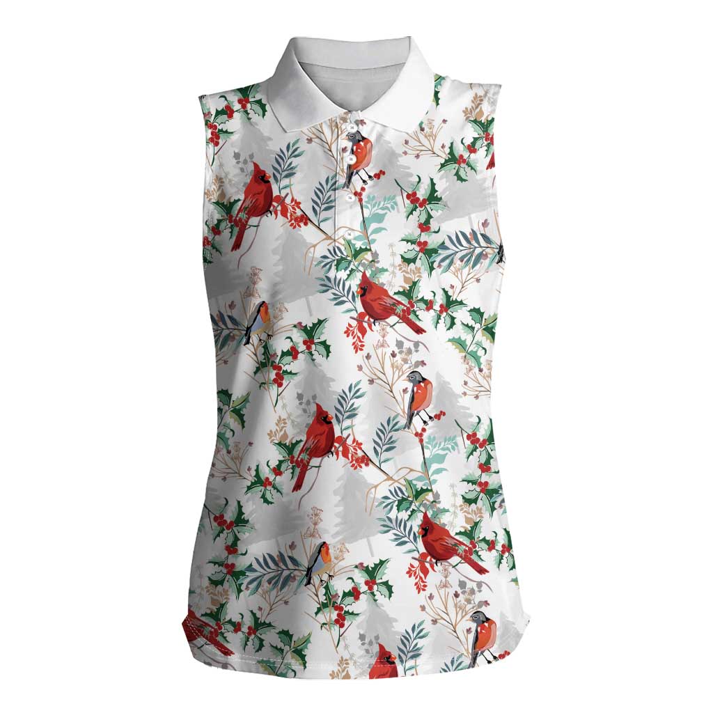 Cardinal Christmas White Women Sleeveless Polo Shirt Xmas Pattern - Wonder Print Shop
