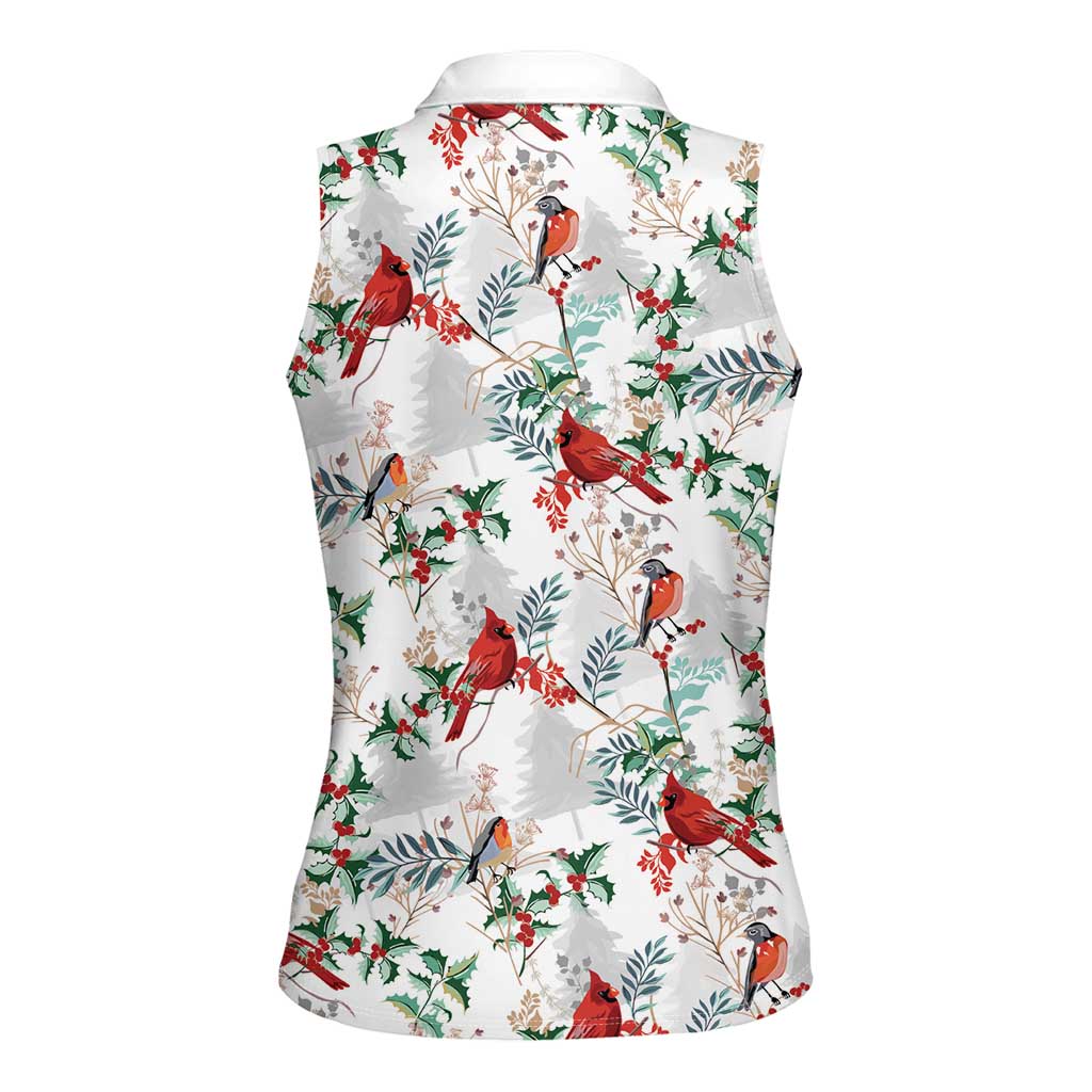 Cardinal Christmas White Women Sleeveless Polo Shirt Xmas Pattern - Wonder Print Shop