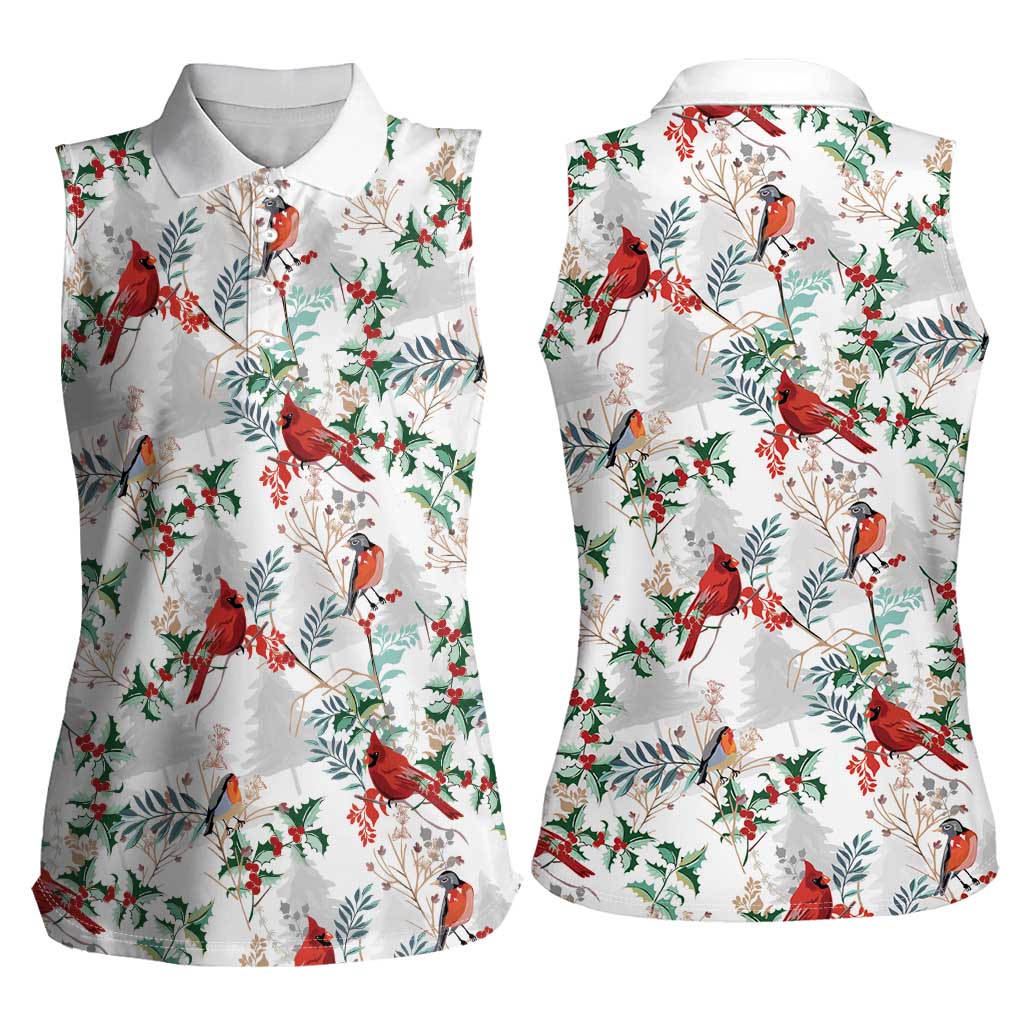 Cardinal Christmas White Women Sleeveless Polo Shirt Xmas Pattern - Wonder Print Shop