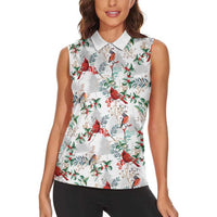 Cardinal Christmas White Women Sleeveless Polo Shirt Xmas Pattern - Wonder Print Shop