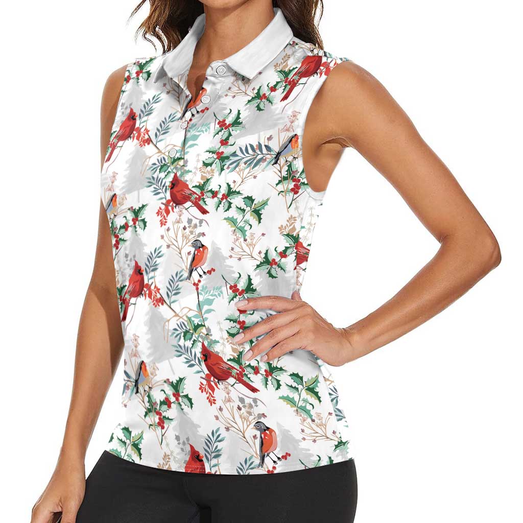 Cardinal Christmas White Women Sleeveless Polo Shirt Xmas Pattern - Wonder Print Shop