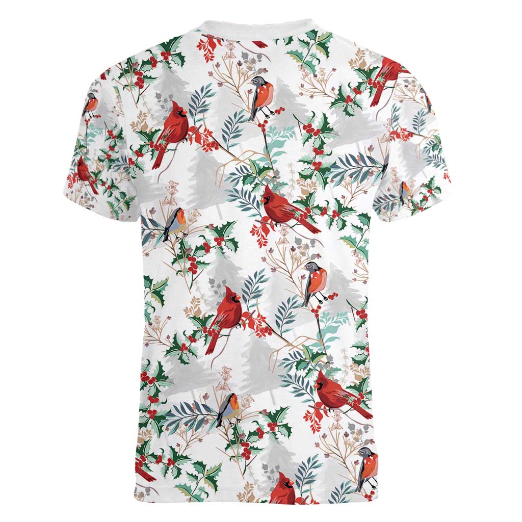 Cardinal Christmas White Women V-Neck T-Shirt Xmas Pattern - Wonder Print Shop