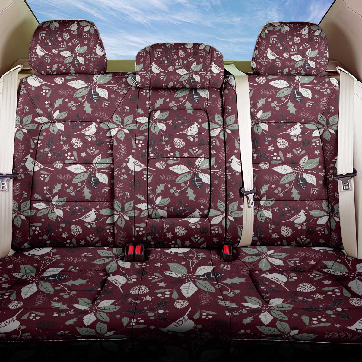 Cardinal Christmas Wine Red Back Car Seat Cover Xmas Pattern - Wonder Print Shop