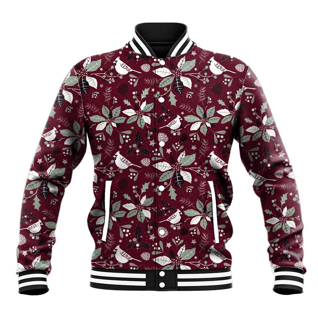 Cardinal Christmas Wine Red Baseball Jacket Xmas Pattern - Wonder Print Shop