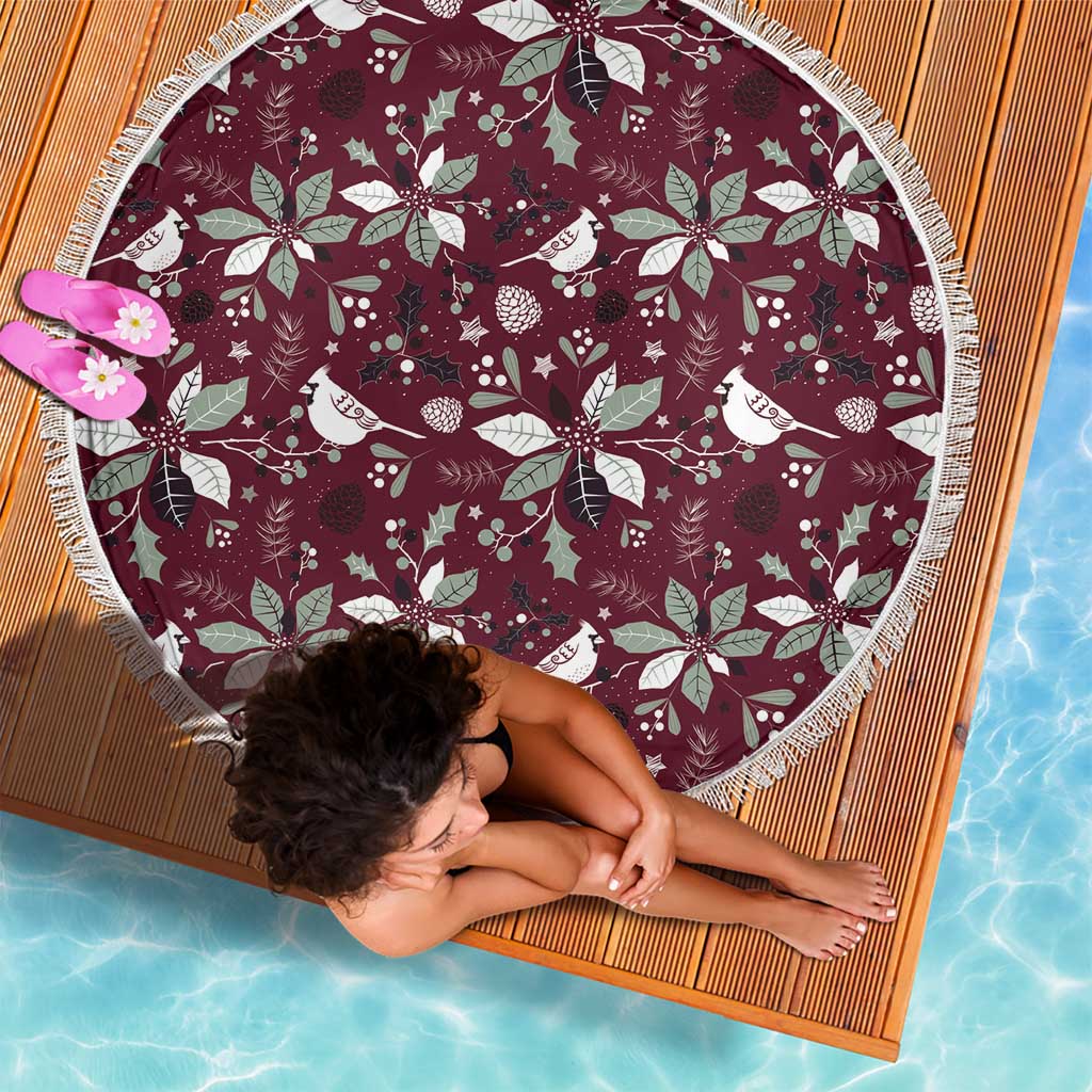 Cardinal Christmas Wine Red Beach Blanket Xmas Pattern - Wonder Print Shop