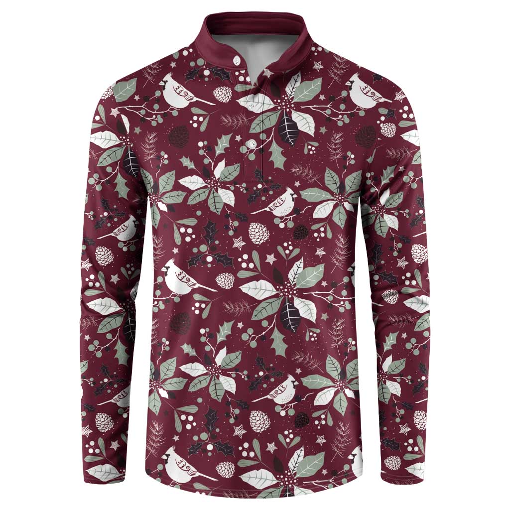 Cardinal Christmas Wine Red Button Sweatshirt Xmas Pattern - Wonder Print Shop