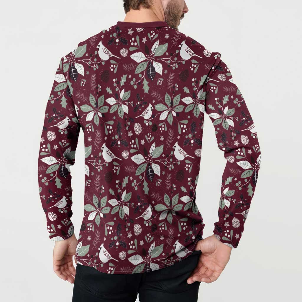 Cardinal Christmas Wine Red Button Sweatshirt Xmas Pattern - Wonder Print Shop