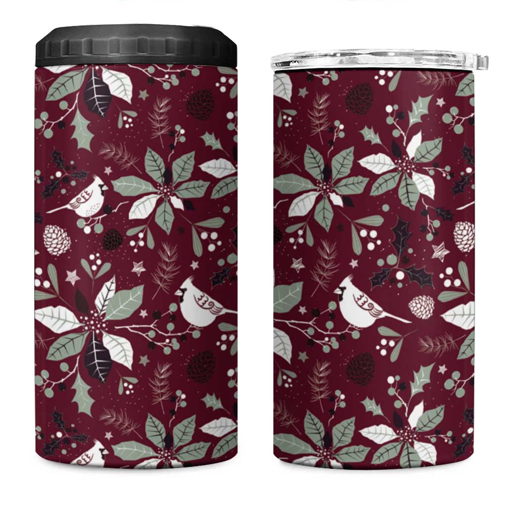 Cardinal Christmas Wine Red 4 in 1 Can Cooler Tumbler Xmas Pattern - Wonder Print Shop