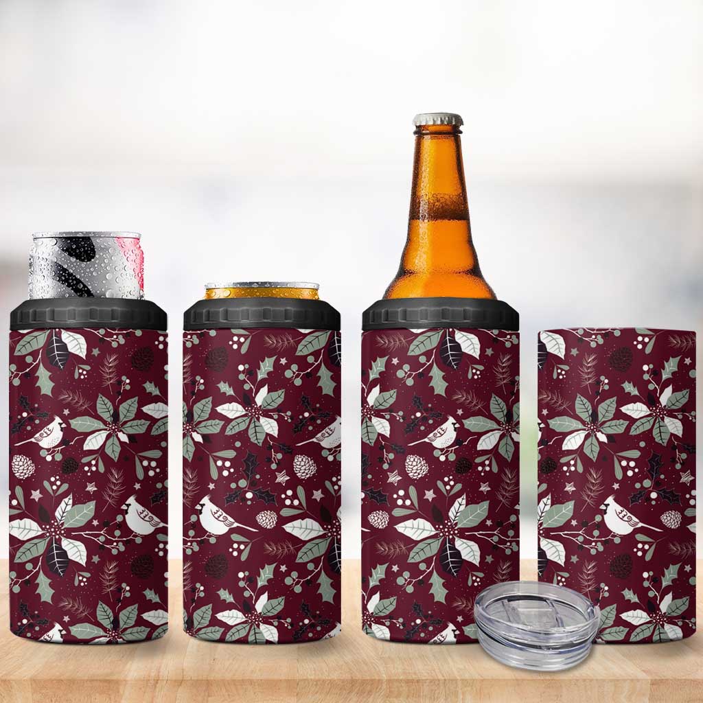Cardinal Christmas Wine Red 4 in 1 Can Cooler Tumbler Xmas Pattern - Wonder Print Shop