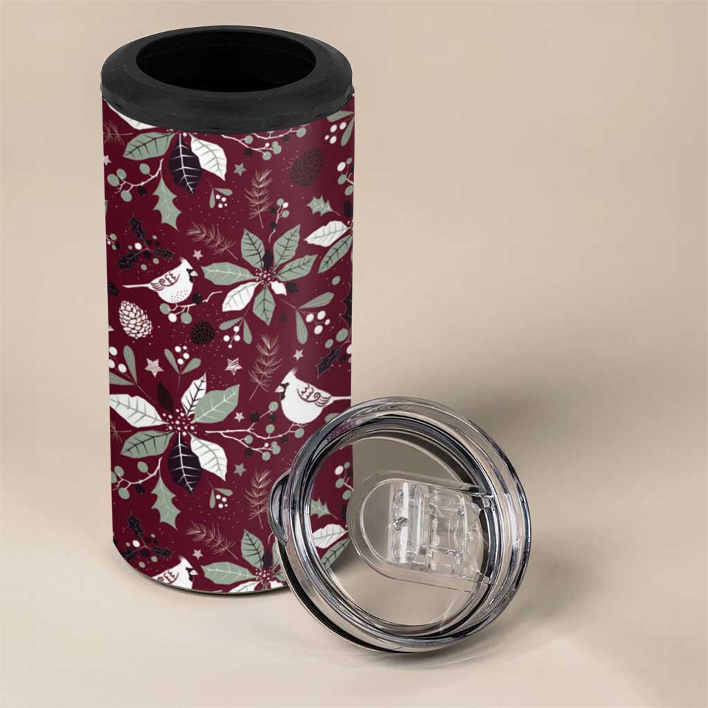 Cardinal Christmas Wine Red 4 in 1 Can Cooler Tumbler Xmas Pattern - Wonder Print Shop