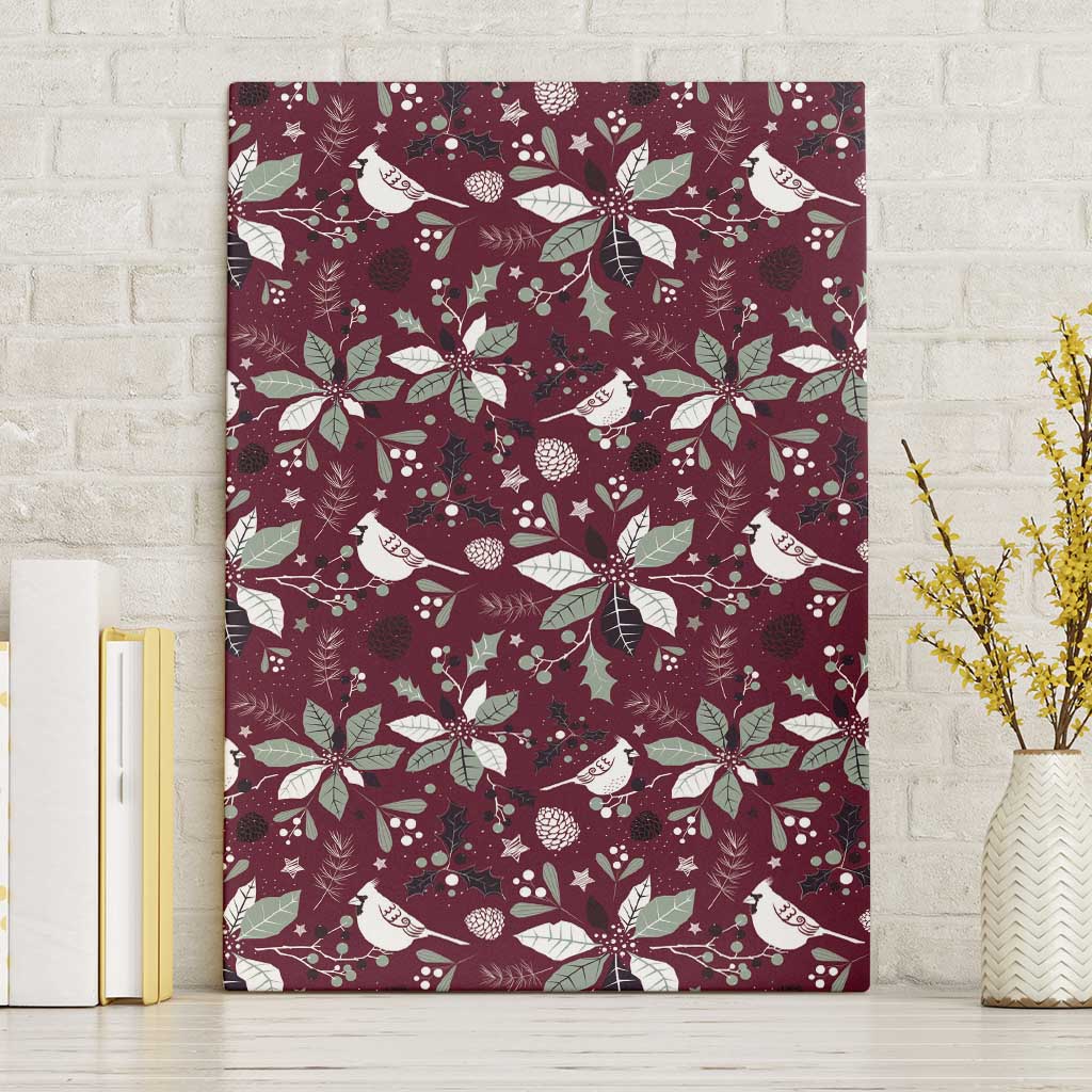 Cardinal Christmas Wine Red Canvas Wall Art Xmas Pattern - Wonder Print Shop