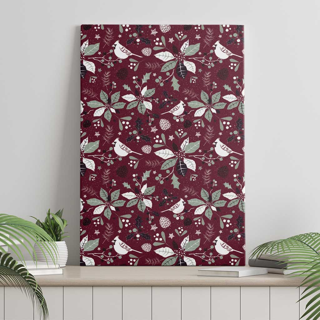 Cardinal Christmas Wine Red Canvas Wall Art Xmas Pattern - Wonder Print Shop