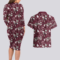 Cardinal Christmas Wine Red Couples Matching Long Sleeve Bodycon Dress and Hawaiian Shirt Xmas Pattern - Wonder Print Shop