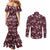 Cardical Christmas Wine Red Couples Matching Mermaid Dress and Long Sleeve Button Shirt Xmas Pattern