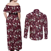 Cardinal Christmas Wine Red Couples Matching Off Shoulder Maxi Dress and Long Sleeve Button Shirt Xmas Pattern - Wonder Print Shop