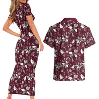 Cardinal Christmas Wine Red Couples Matching Short Sleeve Bodycon Dress and Hawaiian Shirt Xmas Pattern - Wonder Print Shop