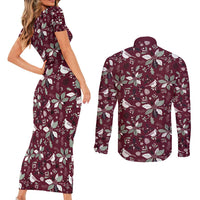 Cardinal Christmas Wine Red Couples Matching Short Sleeve Bodycon Dress and Long Sleeve Button Shirt Xmas Pattern - Wonder Print Shop
