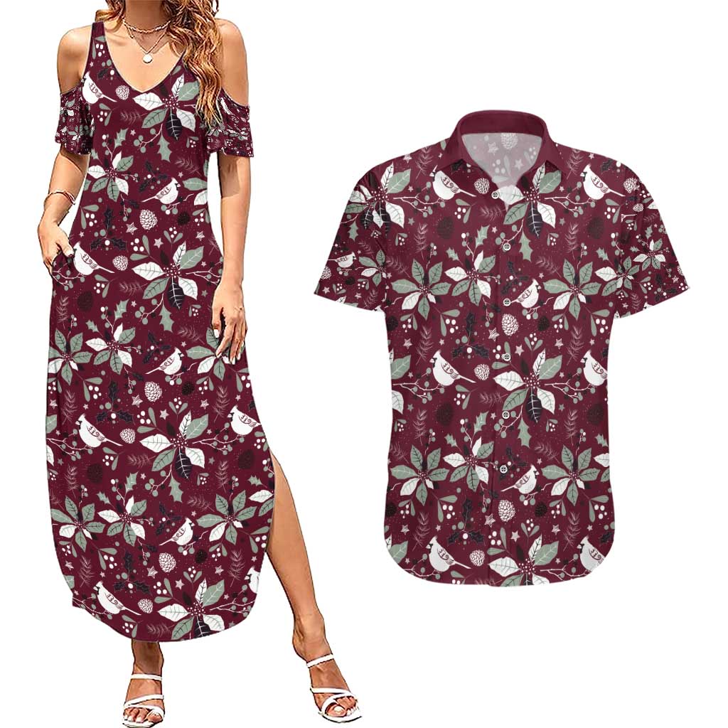 Cardinal Christmas Wine Red Couples Matching Summer Maxi Dress and Hawaiian Shirt Xmas Pattern - Wonder Print Shop