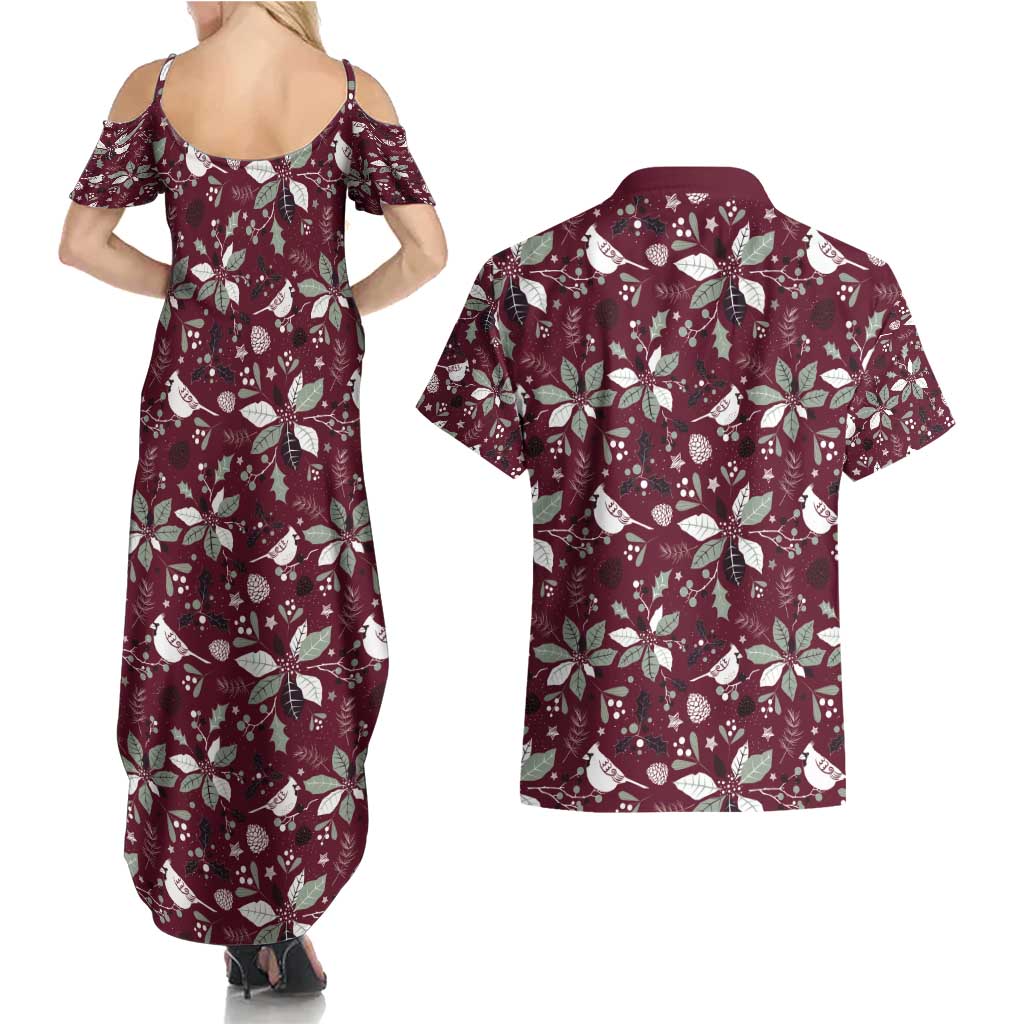 Cardinal Christmas Wine Red Couples Matching Summer Maxi Dress and Hawaiian Shirt Xmas Pattern - Wonder Print Shop