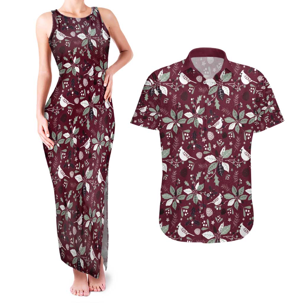 Cardinal Christmas Wine Red Couples Matching Tank Maxi Dress and Hawaiian Shirt Xmas Pattern - Wonder Print Shop