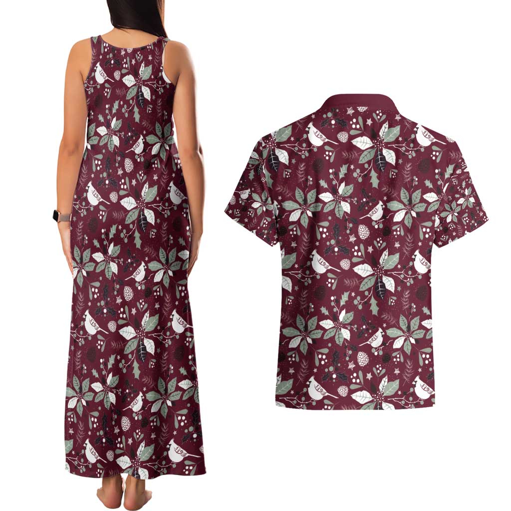 Cardinal Christmas Wine Red Couples Matching Tank Maxi Dress and Hawaiian Shirt Xmas Pattern - Wonder Print Shop