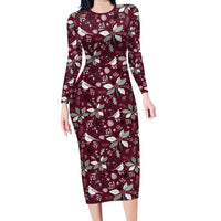 Cardinal Christmas Wine Red Family Matching Long Sleeve Bodycon Dress and Hawaiian Shirt Xmas Pattern - Wonder Print Shop
