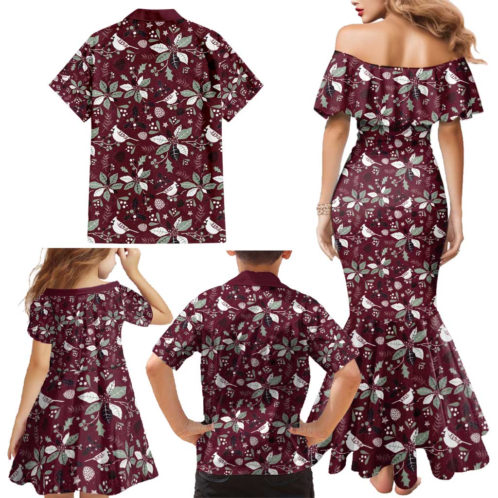 Cardinal Christmas Wine Red Family Matching Mermaid Dress and Hawaiian Shirt Xmas Pattern - Wonder Print Shop