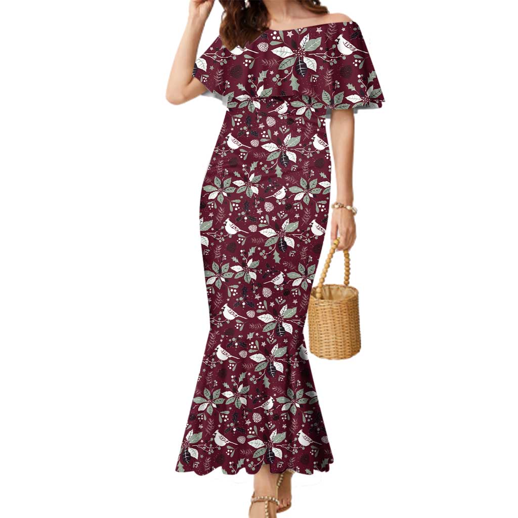 Cardinal Christmas Wine Red Family Matching Mermaid Dress and Hawaiian Shirt Xmas Pattern - Wonder Print Shop