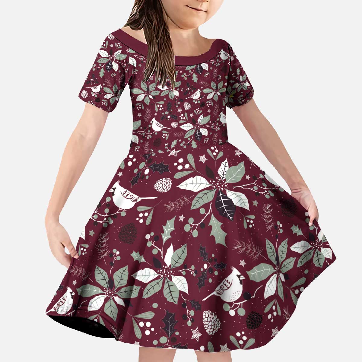 Cardinal Christmas Wine Red Family Matching Off The Shoulder Long Sleeve Dress and Hawaiian Shirt Xmas Pattern - Wonder Print Shop