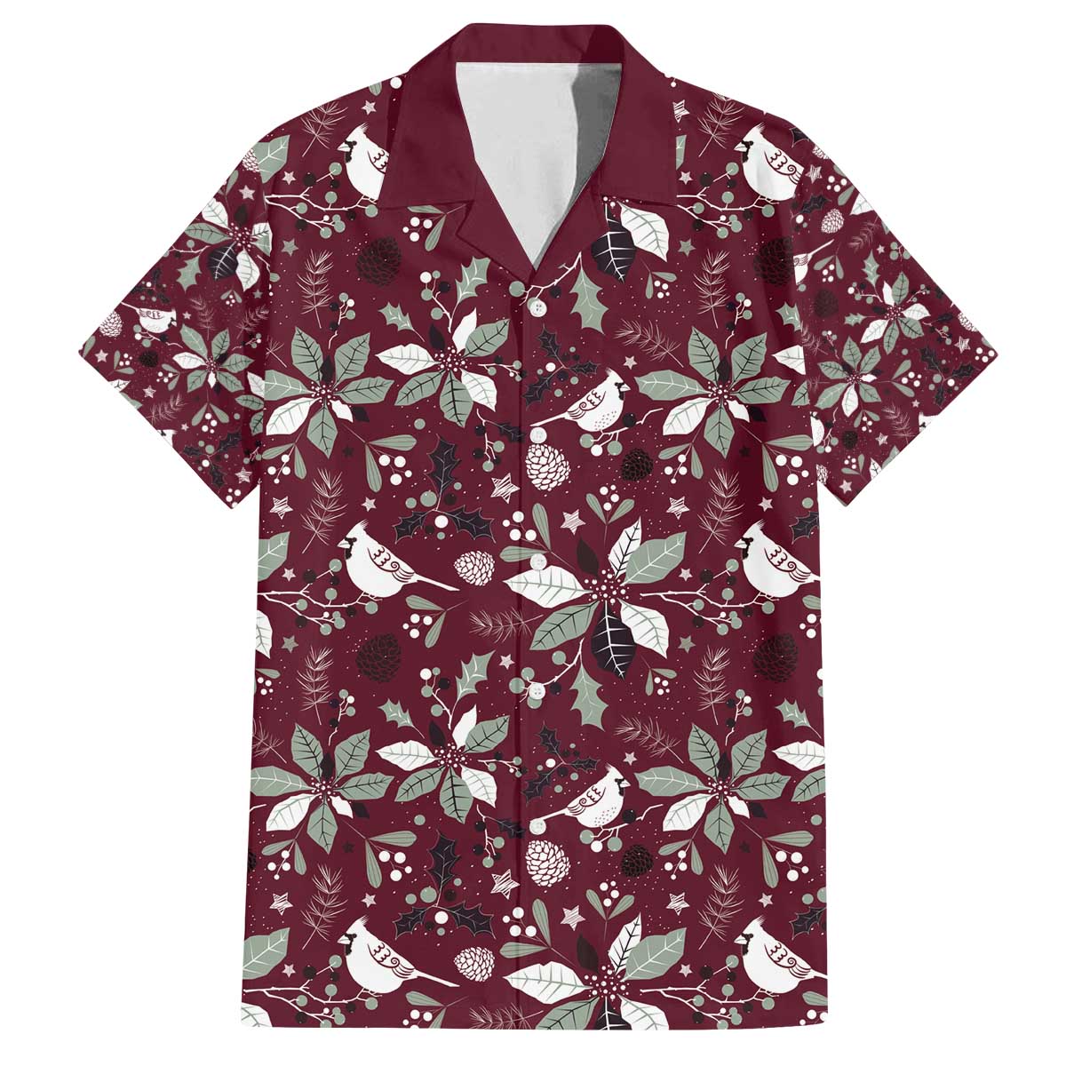 Cardinal Christmas Wine Red Family Matching Off The Shoulder Long Sleeve Dress and Hawaiian Shirt Xmas Pattern - Wonder Print Shop