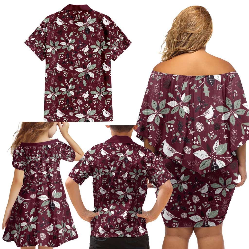 Cardinal Christmas Wine Red Family Matching Off Shoulder Short Dress and Hawaiian Shirt Xmas Pattern - Wonder Print Shop