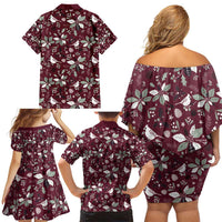 Cardinal Christmas Wine Red Family Matching Off Shoulder Short Dress and Hawaiian Shirt Xmas Pattern - Wonder Print Shop