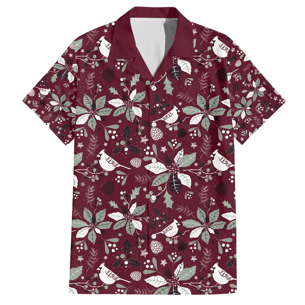 Cardinal Christmas Wine Red Family Matching Off Shoulder Short Dress and Hawaiian Shirt Xmas Pattern - Wonder Print Shop