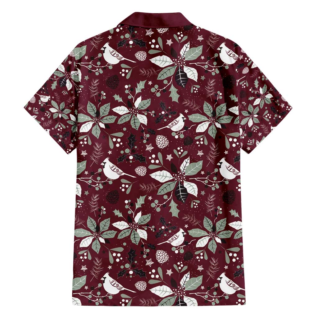 Cardinal Christmas Wine Red Family Matching Off Shoulder Short Dress and Hawaiian Shirt Xmas Pattern - Wonder Print Shop