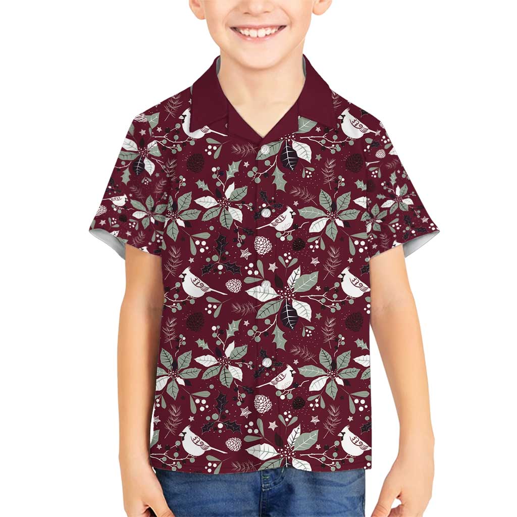 Cardinal Christmas Wine Red Family Matching Off Shoulder Short Dress and Hawaiian Shirt Xmas Pattern - Wonder Print Shop
