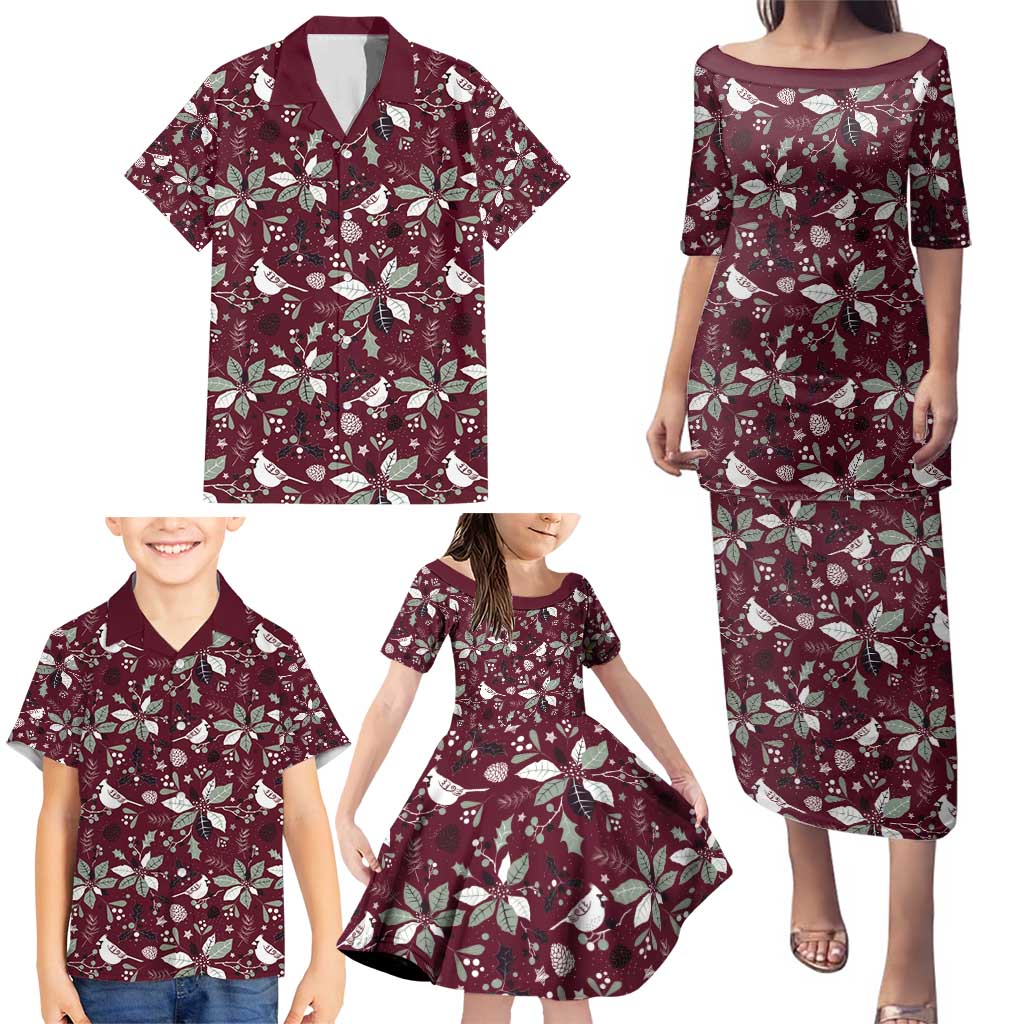 Cardinal Christmas Wine Red Family Matching Puletasi and Hawaiian Shirt Xmas Pattern - Wonder Print Shop